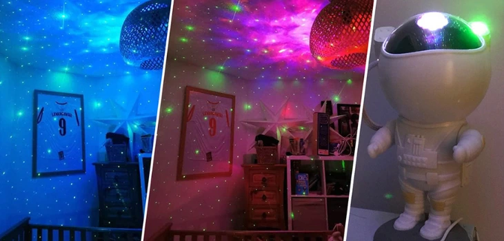 rooms lighted up with Keilini Astronaut Galaxy Projector